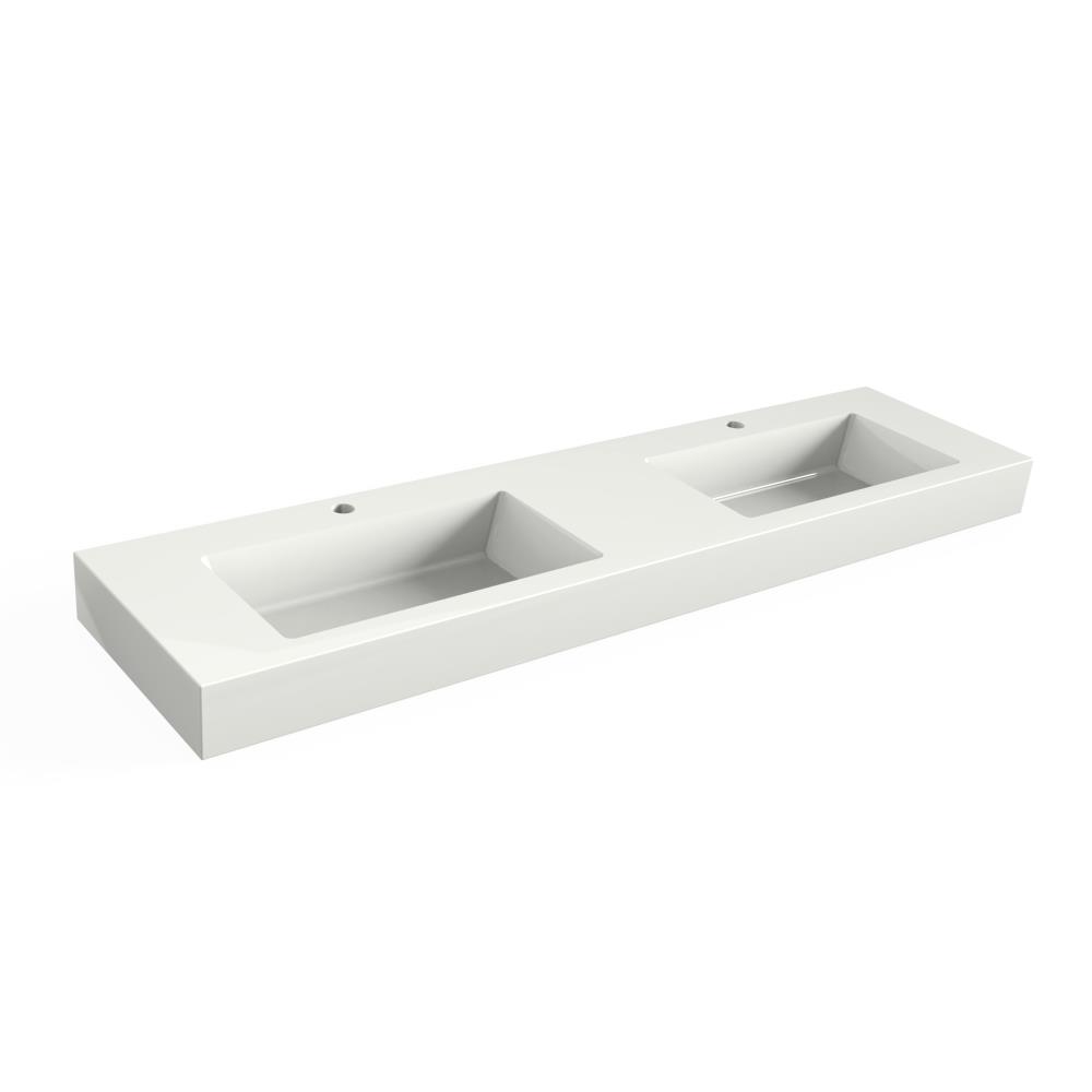 Solid Surface Blad 180x45 met 2 R2 wastafels met 1 kraangat, mat wit