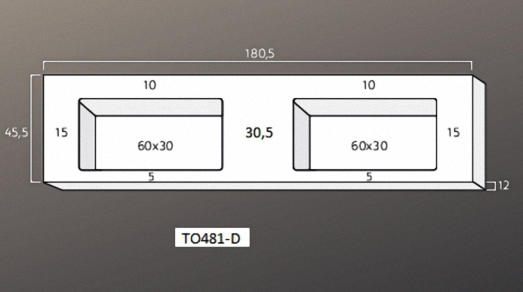 Solid Surface Blad 180x45 met 2 R2 wastafels met overloopgat+plug, 2 kraangaten, mat wit